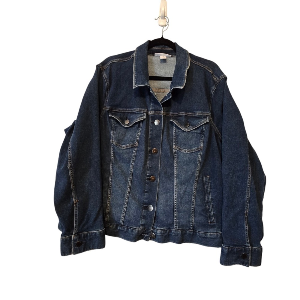 Lane Bryant Denim Jean Jacket Women's Sz 26 Stretch Retro Trucker Western Boho